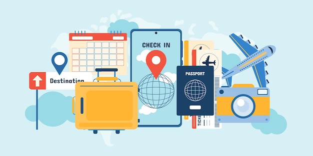 Planificación y concepto de viaje Viajar por el mundo Vector Ilustración