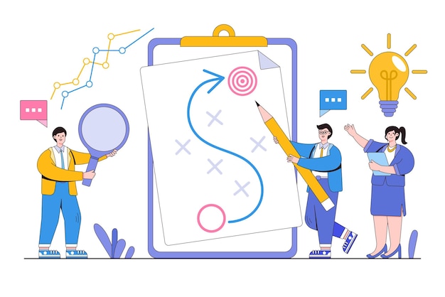 Planificación estratégica para superar la adversidad o el impedimento para lograr una meta o un equipo objetivo lluvia de ideas de conceptos de análisis competitivo ilustraciones Tabla táctica para la planificación del equipo de la empresa para el éxito