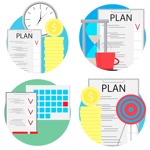 Planificación y gestión de iconos de conjunto de negocios