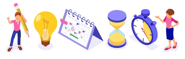 Planificación de la gestión del tiempo de programación y planificación del trabajo desde casa con cronómetro selecciona objetivos