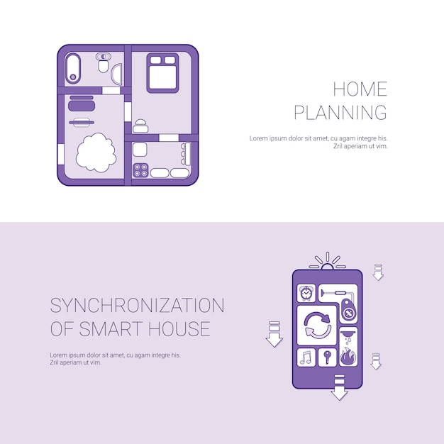 Planificación del hogar y sincronización de la plantilla de smart house web banner