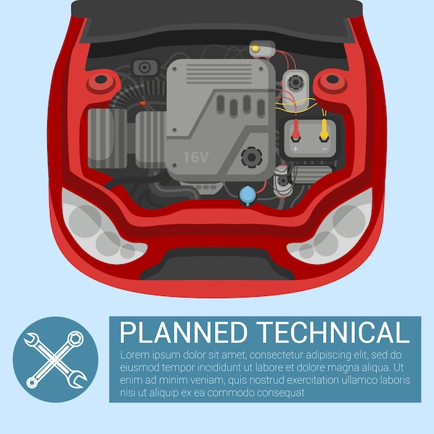 Vector planificado técnico. coche con capota abierta.