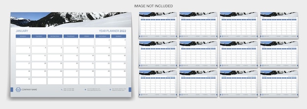 Vector planificador de año 2022 diseño de plantilla o calendario de escritorio 2022 diseño de plantilla