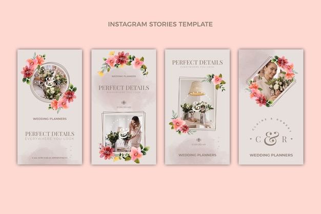Planificador de bodas en acuarela historias de instagram