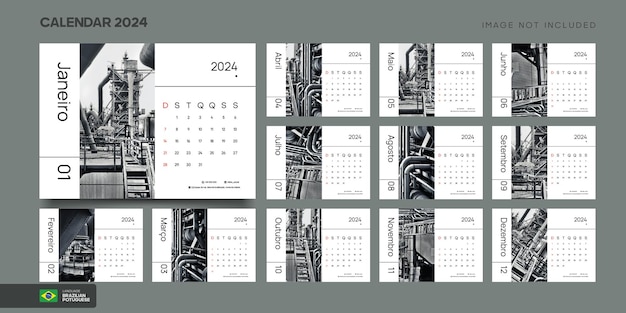 Planificador de calendario minimalista para el 2024 en portugués