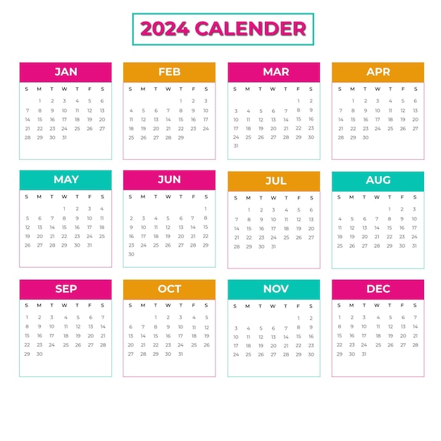 Vector planificador de calendario moderno para el año 2024