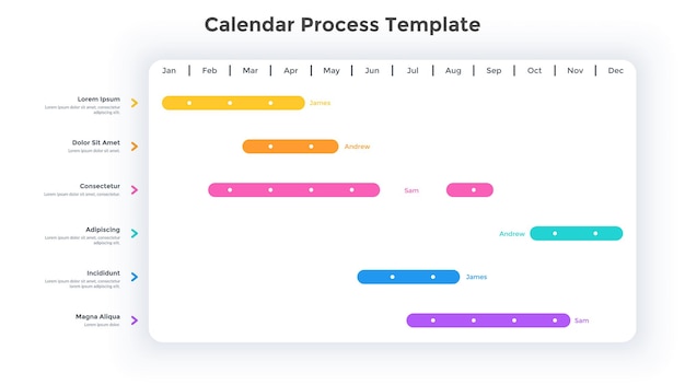 Planificador de calendario o gráfico de línea de tiempo. Concepto de horario o horario. Plantilla de diseño de infografía mínima. Ilustración vectorial plana para citas de negocios, planificación de eventos o tareas, programación.