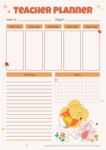 Planificador de clases de Winnie the Pooh