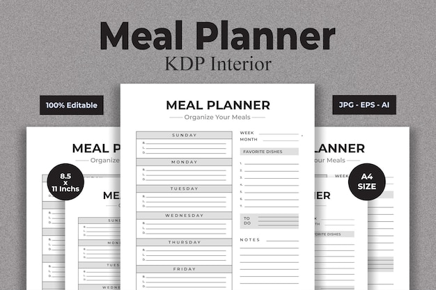 Planificador de comidas kdp interior - diseños de paquetes de interiores kdp