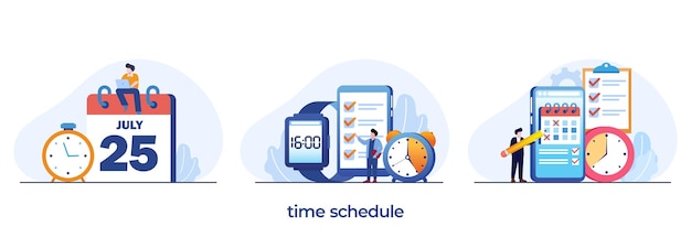 Planificador de concepto de fecha límite de gestión de tiempo horario inicio banner de ilustración de vector plano de calendario