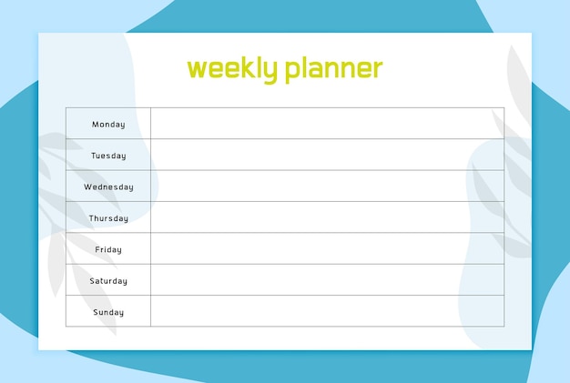 Planificador de días diarios de diseño de plantilla de semana completa