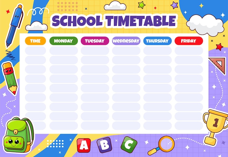 Planificador escolar semanal horario para niños imprimible horario escolar lindo