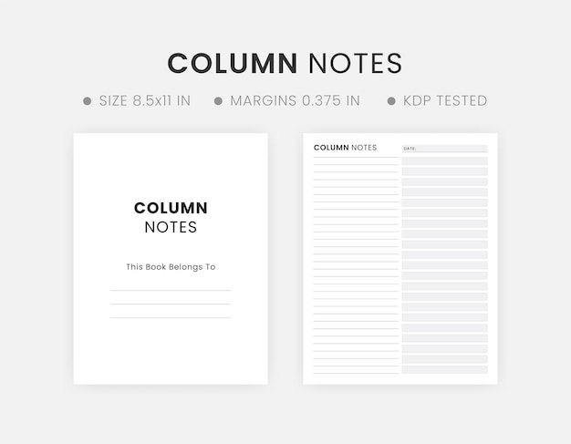 Planificador imprimible de plantillas de notas de dos columnas