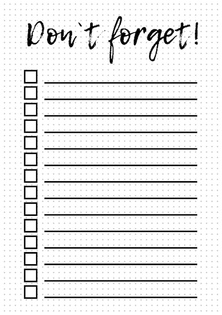 Planificador de listas sencillo de hacer no te olvides del vector de fondo blanco sobre negro