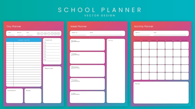 Planificador mensual de maestros y estudiantes para la escuela y la universidad con antecedentes coloridos.