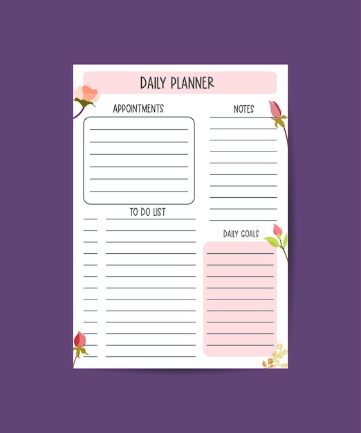 Planificador de plantilla imprimible con elementos azules, planificador diario, papel de nota, lista de tareas pendientes y planificador de objetivos