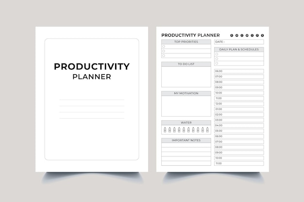 Planificador de productividad. plantillas para notas, listas de tareas y compras. organizador, planificador, diseño de páginas.