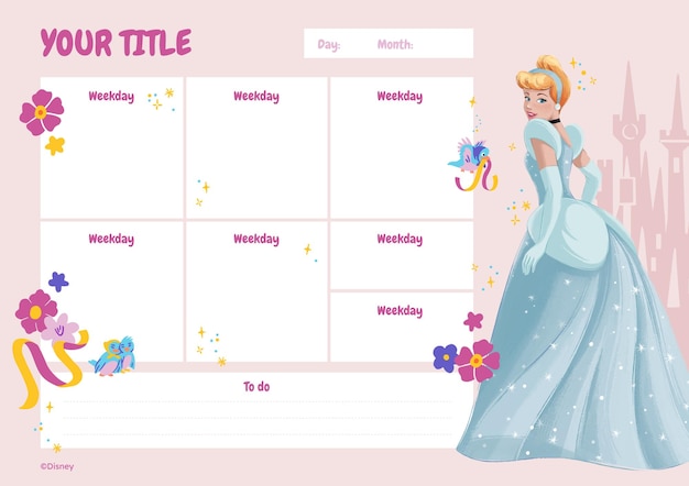 Planificador semanal colorido de Cenicienta