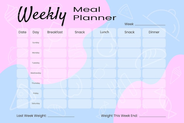 Planificador semanal de comidas el concepto de estilo de vida saludable para perder peso imagen vectorial