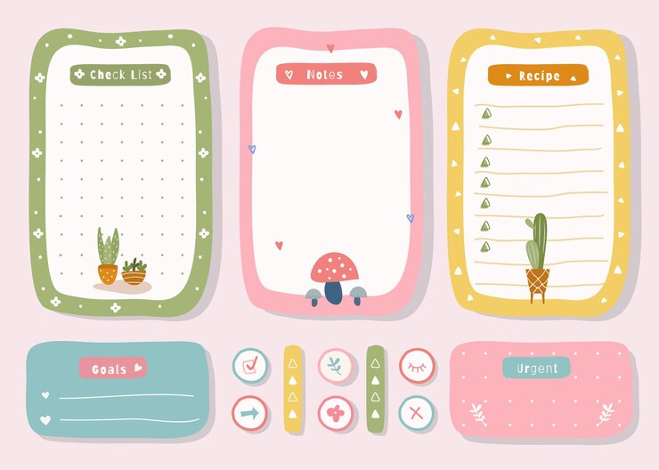Planificador semanal con gráfico de tema de planta de ilustración lindo para diario, etiqueta y álbum de recortes.