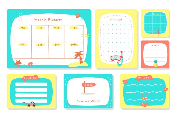 Planificador semanal con lindo tema de verano para calcomanías de diario y álbumes de recortes