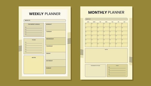 Planificador semanal y plantilla de planificador mensual