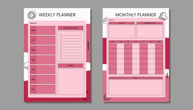 Planificador semanal y plantilla de planificador mensual