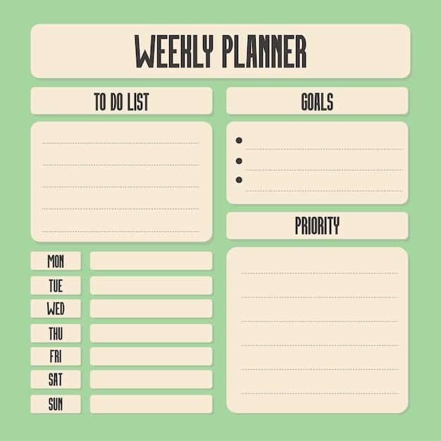 Planificador semanal simple Para hacer lista de prioridad plantilla