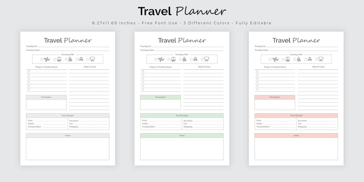 Vector planificador de viajes y planificador de itinerarios diario rastreador plantilla de diseño de interiores
