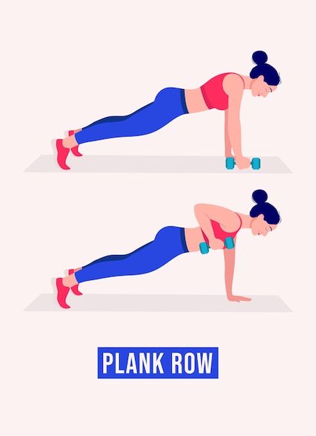 Plank Row ejercicio Mujer entrenamiento fitness aeróbicos y ejercicios
