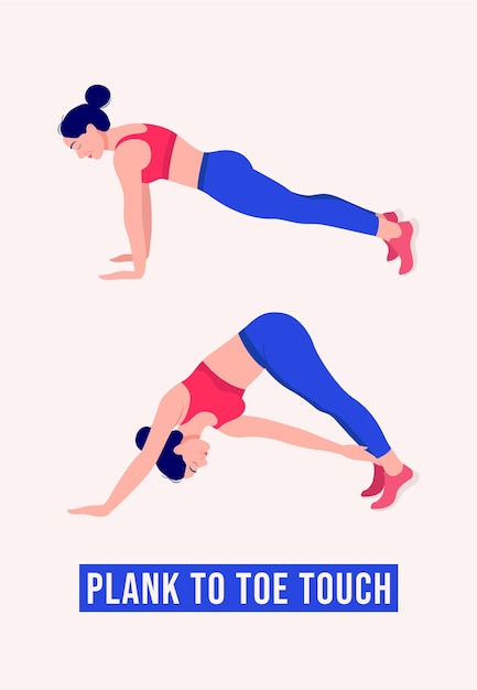Plank to toe touch ejercicio mujer entrenamiento fitness aeróbicos y ejercicios