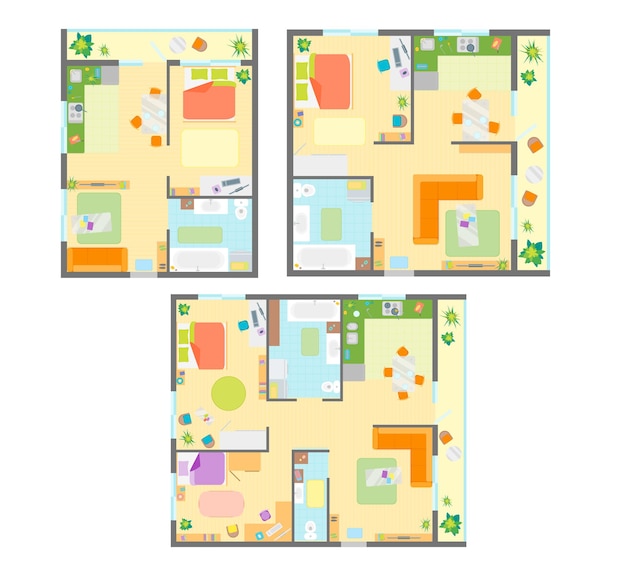 Plano de apartamento con juego de muebles vista superior esquema básico de habitación