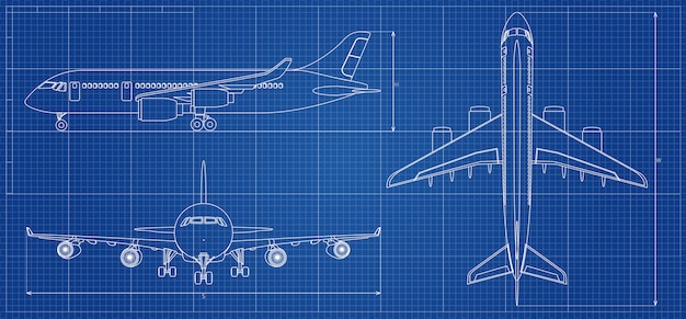 Vector plano de avión esquema de aviones. ilustración vectorial