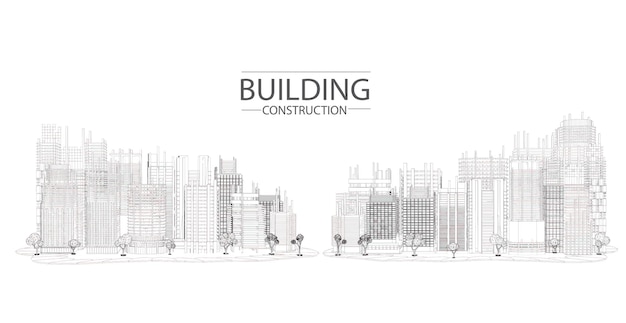 Plano de construcción del edificio fachadas boceto arquitectónico Ilustración vectorial
