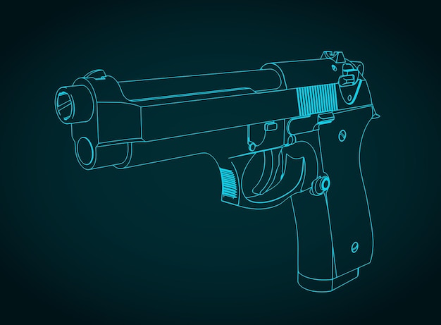 Plano isométrico de la pistola semiautomática
