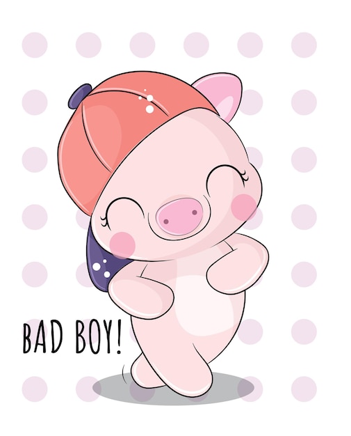 Plano lindo animal chico malo cerdo ilustración para niños. lindo personaje de cerdo