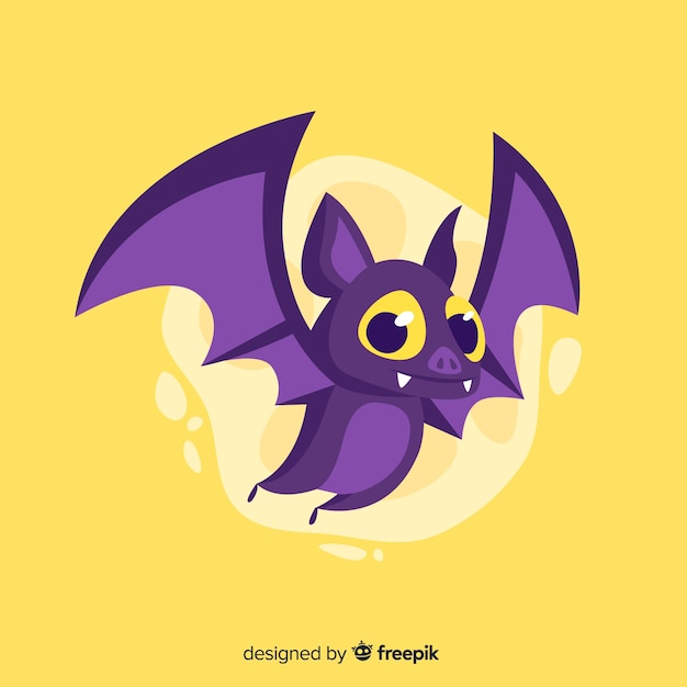 Vector plano lindo murciélago de halloween sobre fondo amarillo