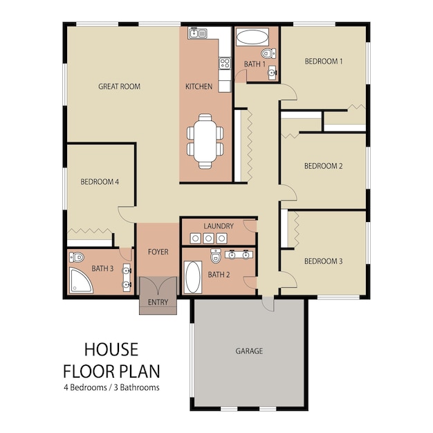 Plano de piso de la casa con muebles y garaje diseño arquitectónico del apartamento ilustración vectorial