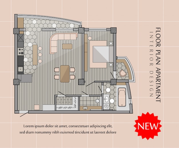 Vector plano de planta de un apartamento moderno