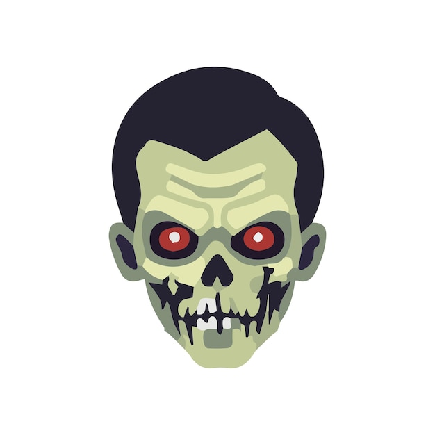 Plano, primer plano, zombie, halloween, avatar, vector, ilustración, aislado, en, un, fondo blanco