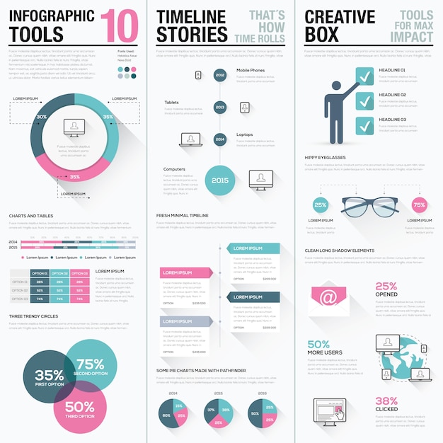 Plano de sombra de color rosa y azul infográfico creativo conjunto de vectores