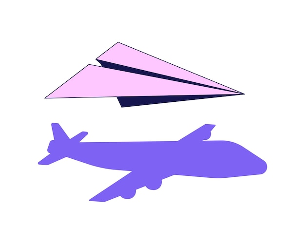 Vector plano sombra línea plana color objeto vectorial aislado avión de papel volador imagen prediseñada editable sobre fondo blanco ilustración de punto de dibujos animados de contorno simple para diseño web