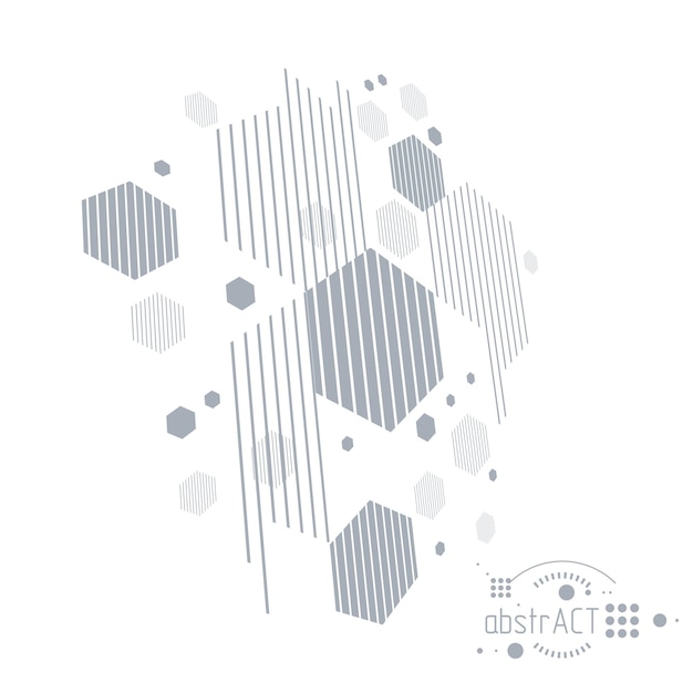 Plano técnico, anteproyecto de ingeniería abstracta para uso en diseño gráfico y web. Dibujo vectorial del sistema industrial creado con hexágonos, líneas y círculos.