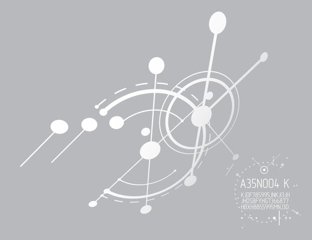 Plano técnico, anteproyecto de ingeniería abstracta para uso en diseño gráfico y web. Dibujo vectorial del sistema industrial creado con líneas y círculos. Ilustración gráfica artística.