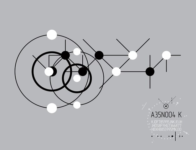 Plano técnico, anteproyecto de ingeniería abstracta para uso en diseño gráfico y web. Dibujo vectorial del sistema industrial creado con líneas y círculos. Ilustración gráfica artística.