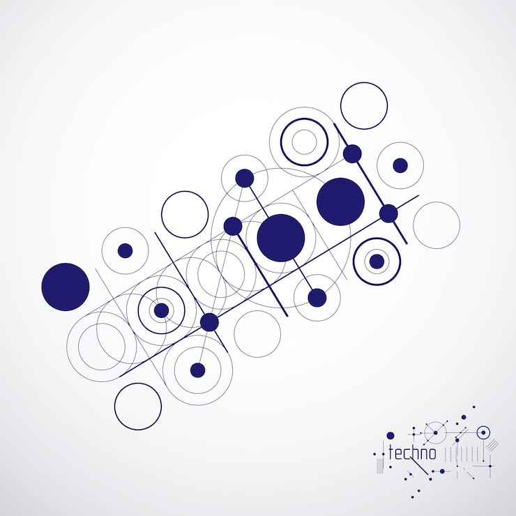 Vector plano técnico, anteproyecto de ingeniería abstracta para uso en diseño gráfico y web. dibujo vectorial del sistema industrial creado con líneas y círculos.