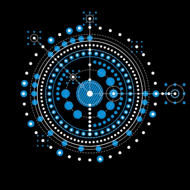 Plano técnico, fondo digital vectorial azul con elementos de diseño geométrico, círculos. Ilustración del sistema de ingeniería, telón de fondo tecnológico abstracto.