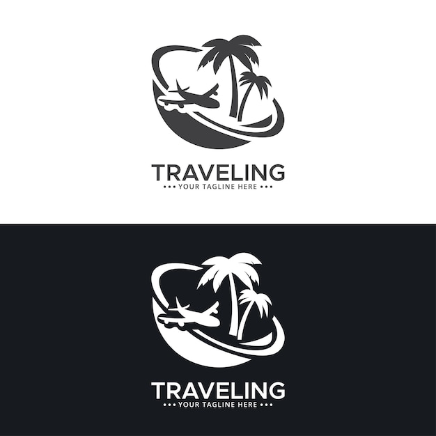 Plano vectorial con palmas icono logotipo de viajes y agencia de viajes ilustración vectorial