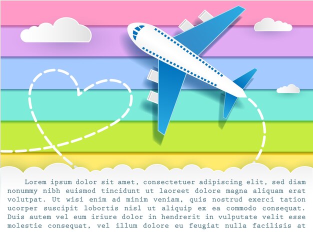 Plano para el viaje plantilla arco iris fondo tarjeta de felicitación