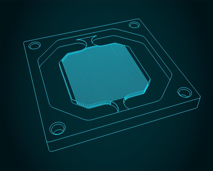Vector los planos de la base del bloque de refrigeración por agua de la cpu